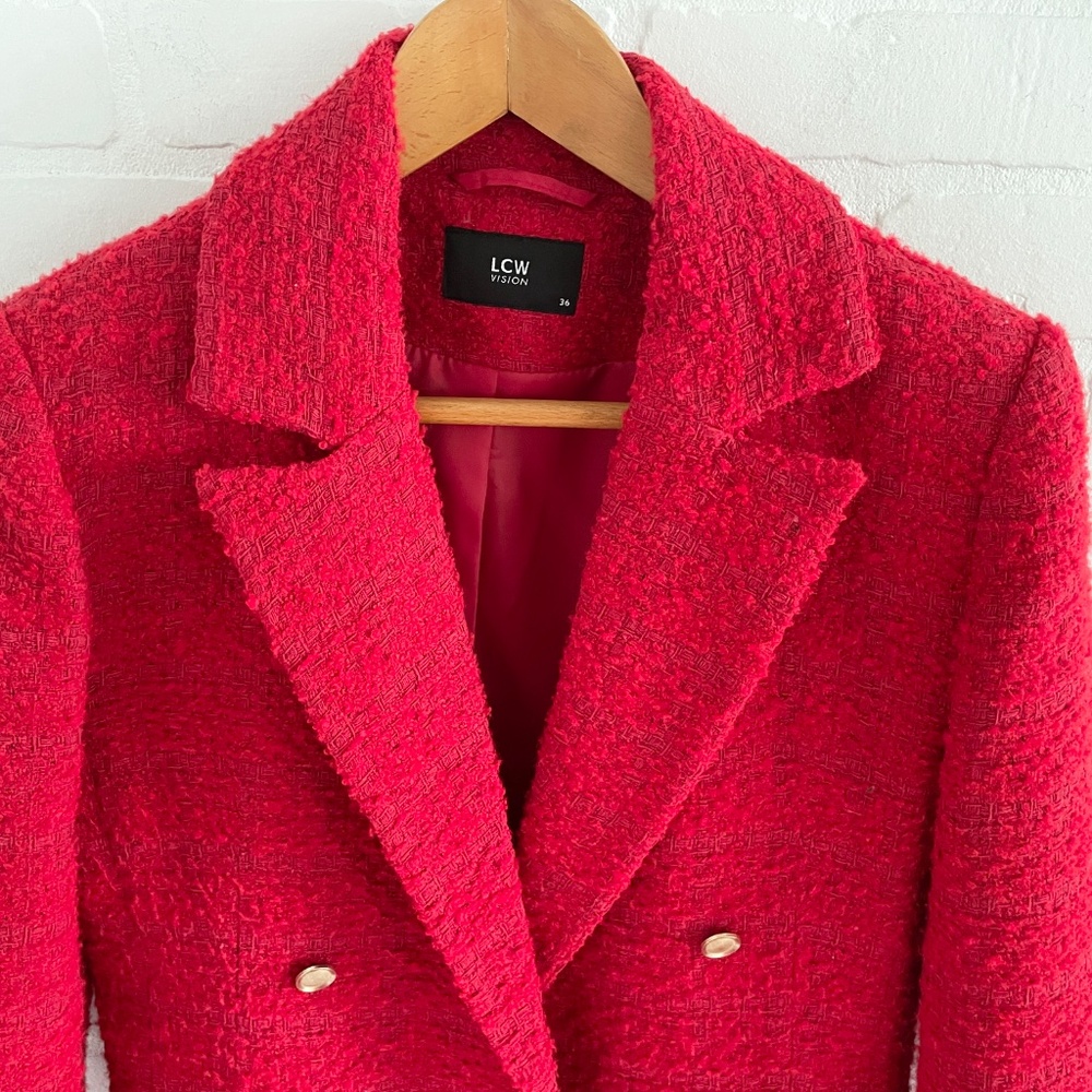 LC Waikiki Tweed Double Breasted Blazer Gold Button Parisian Sz S - Picture 6 of 15